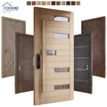 EU Entry Door Hotel Villa Exterior Security Doors Wooden Smart Lock Modern Main Front Pivot Exterior Door with Glass