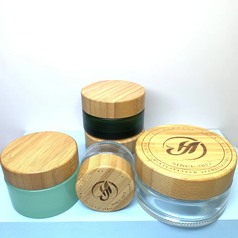5g 15g 20g 30g 50g 100g 200g Cosmetic Glass Jar with Bamboo Lid Custom Color and logo