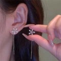 Fashion Shiny Diamond Flower Earrings Crystal Flowers Tassel Chain Dangle Drop Earrings Wedding Party Jewelry