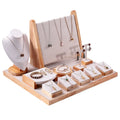 Hot Selling Solid Wood Beige Suede Jewelry Display Stand Ring Necklace Rack Earrings Tray Packaging Quality Props for Store