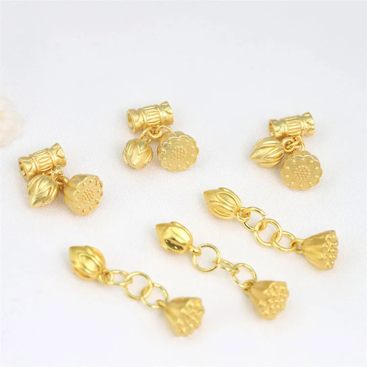 JS1649 Non Tarnish Dainty Matte Gold Plated Seedpod of the Lotus Double Charms for Bracelet Jewelry Making
