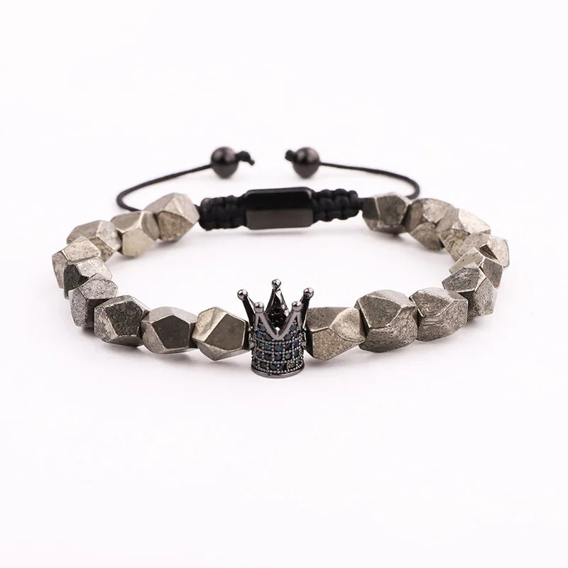 New Fashion Gemstone Faceted Natural Stone CZ Crown Charm Handmade Braided Macrame Beads Bracelet Men Women JBS11289