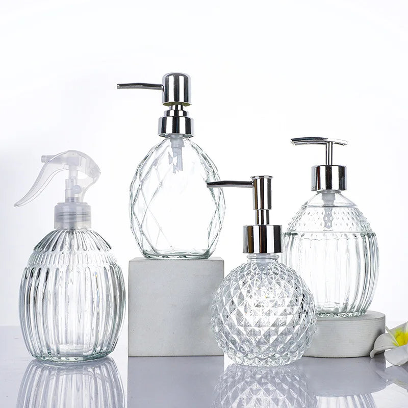 250ml Stainless Steel & Glass Screen Printed Bathroom Accessories Set for Home Bath Gift with Liquid Soap Diapers Reed Diffuser
