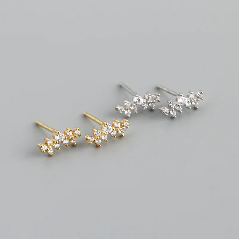 NEW 925 Sterling Silver INS Minimalist Cute Cz Diamond Gold Plated Stud Earrings for Women