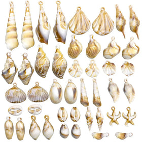 100Pcs/Lot Assorted Shell Charms Pendants Mixed Letters Starfish Animals Conch Dolphin Dangles for Jewelry Making DIY
