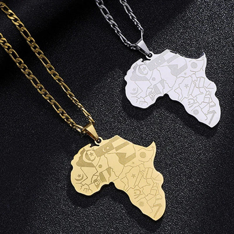 Unisex 18K Gold-plated Necklace Original Hip-hop Necklace Retro Ethnic Style Pendant Stainless Steel African Map Necklace