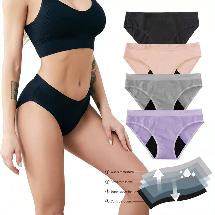 High Quality Three-Layer Period-Proof Organic Cotton Menstrual Underwear for Women Elegant Bow Everyday Solid Bamboo Knitted