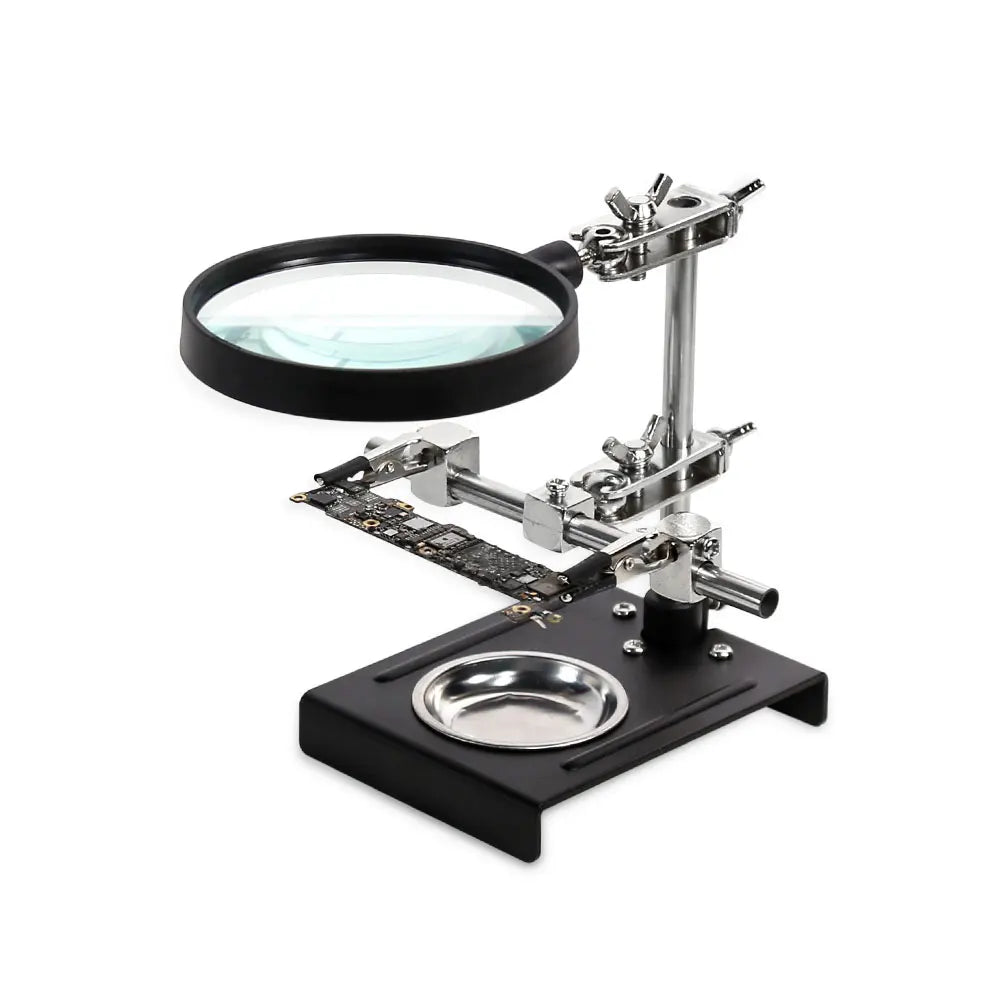 BST-809 3rd Helping Hand LED Magnifying Glass Stand Industrial Portable Soldering Iron Clamp Magnifier Welding Rework Repair