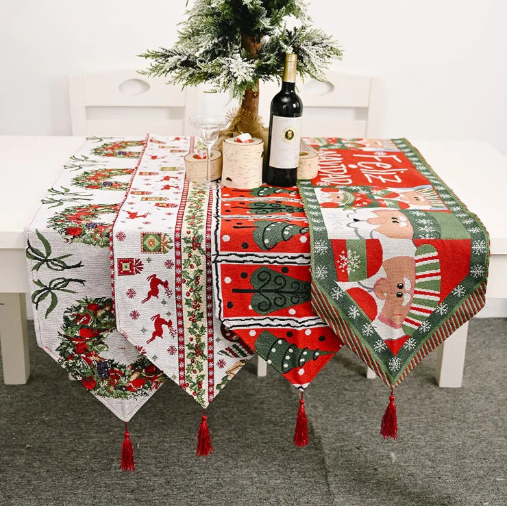 Christmas Table Runner Flower Placemats Fabric Christmas Candles Themed Tablecloth