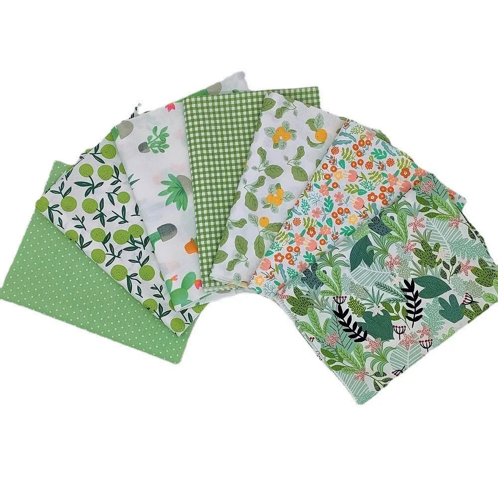 Bulk Wholesale 8pcs Green Floral Cotton Fabric Quilting Square No Repeat Printed Sewing Cloth Patchwork for Hand Sewing Crafting