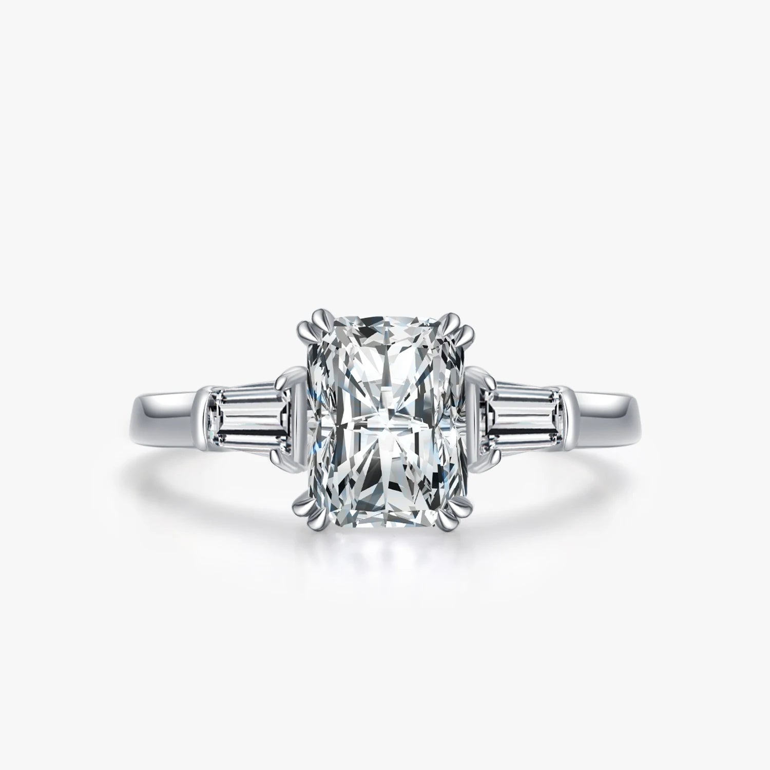 Ailmay Real 925 Sterling Silver Luxury Rectangle 2CT Clear AAAAA CZ Finger Rings for Women Wedding Promise Statement Jewelry Gif