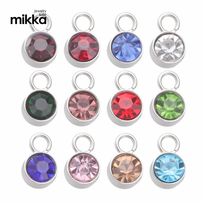 12pcs Charms 6mm Birthstone Pendants DIY Handmade Making Findings Gold Silver Color Crystal Pendants for Necklace Bracelet