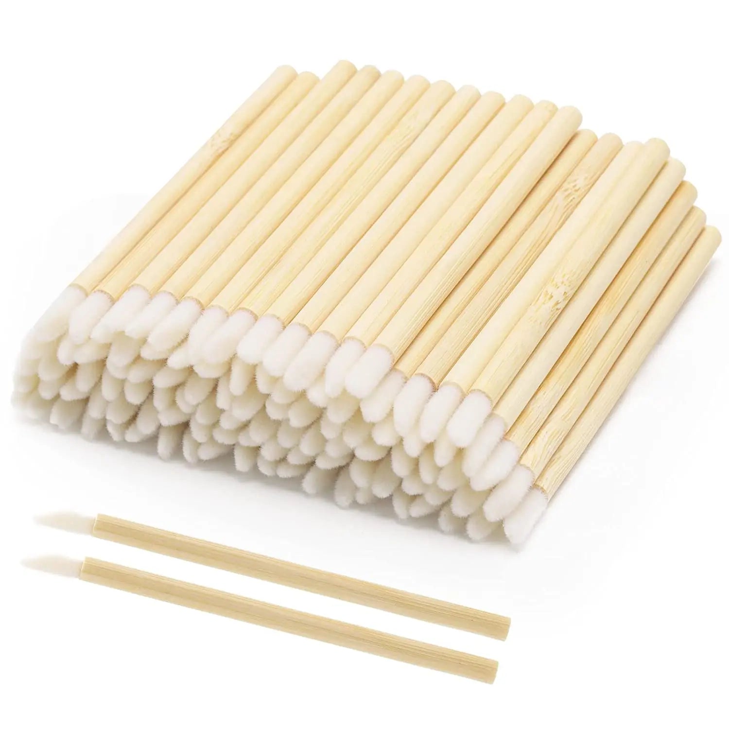 Disposable Wooden Handle Lip Brush Portable Makeup Brush 50 Per Pack Disposable Bamboo Lipstick Gloss Brushes