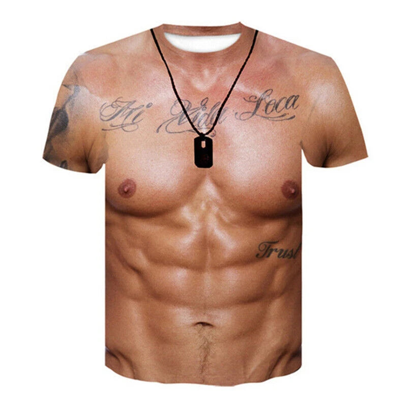 Fitspi Muscle Body 3d Print T-shirt Men Summer T Shirt 3d Pattern Short Sleeve Tops Tee