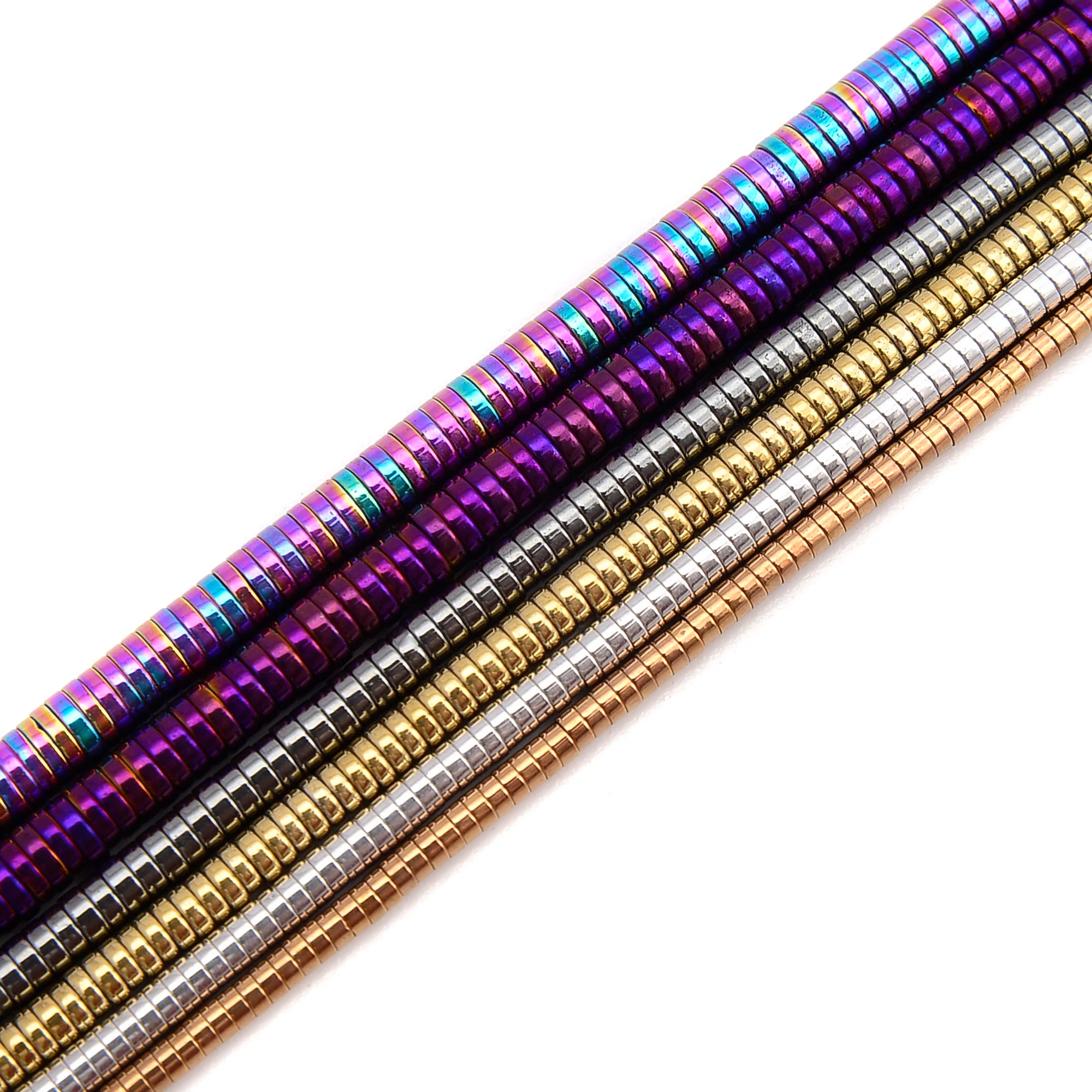 Rainbow Purple Gray Gold Silver Color Hematite Stone Bead Strands 1x3mm 1x4mm Round Heishi Disc Spacer Beads for Jewelry Making