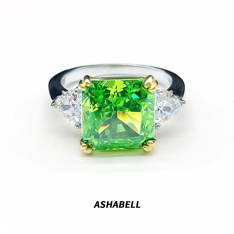 Luxury Premium Design Square Green S925 Sterling Silver Ice Flower Cut Ring for Women