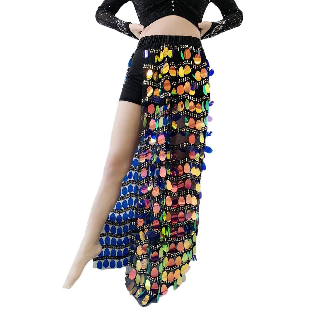 The Latest Oriental Belly Dance Performance Mermaid Sequin Wrap Skirt Hip Scarf for Women Bottom
