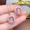 Good Price New Designer 925 Sterling Silver 18k Rose Gold Plating Natural Rose Quartz Jewelry Sets for Women