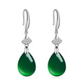 National Style Water Drop Shaped Green Agate Earrings with Micro Diamond Long Green Chalcedony Ear Hook Earrings
