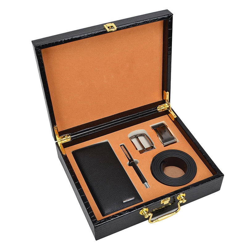 OEM Luxury Gift Boxes Set Men's Leather Belt Wallets Business/Father's Day/Valentine/Graduation Occasions Beaded Graphics Print