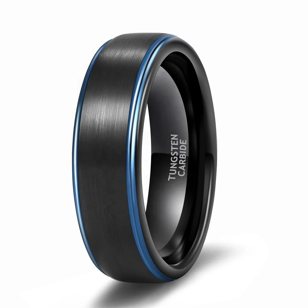 OAHLAN Fashion Jewelry Tungsten Wedding Band Ring for Men Women Blue Step Edge Black Brushed Tungsten Carbide Rings Size 6-13