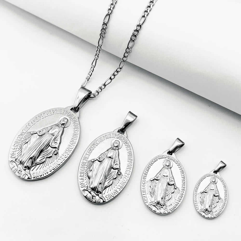 4 Size Custom Guadalupe Christian Jewelry Accessories Women Coin Virgin Mary Religious 18k Gold Stainless Steel Necklace Pendant