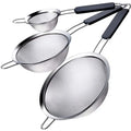 3 Set Kitchen Strainer for Sifting Fine Mesh Stainless Steel Sieve with Non-Slip Handle