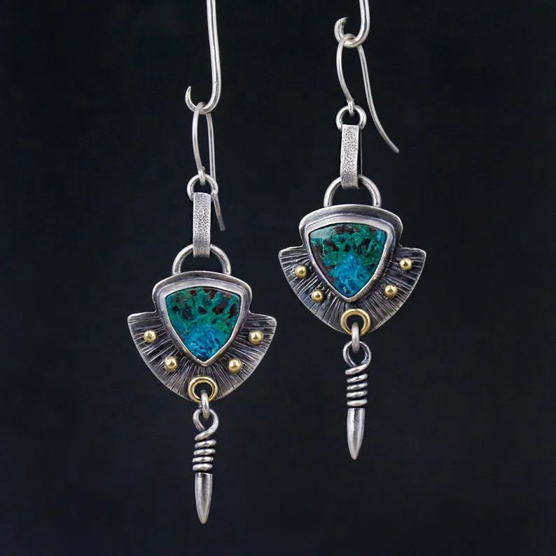 CAOSHI Vintage Geometric Stone Dangle Earrings Lady Top Seller Indian Turquoise Silver Ethnic Earring Women