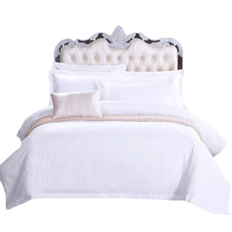 Pure White Cotton Four-Piece Bed Sheet Set New Fashion Satin Simple Plain Design Soft Breathable Quilts Cover Home Hotel Bedroom