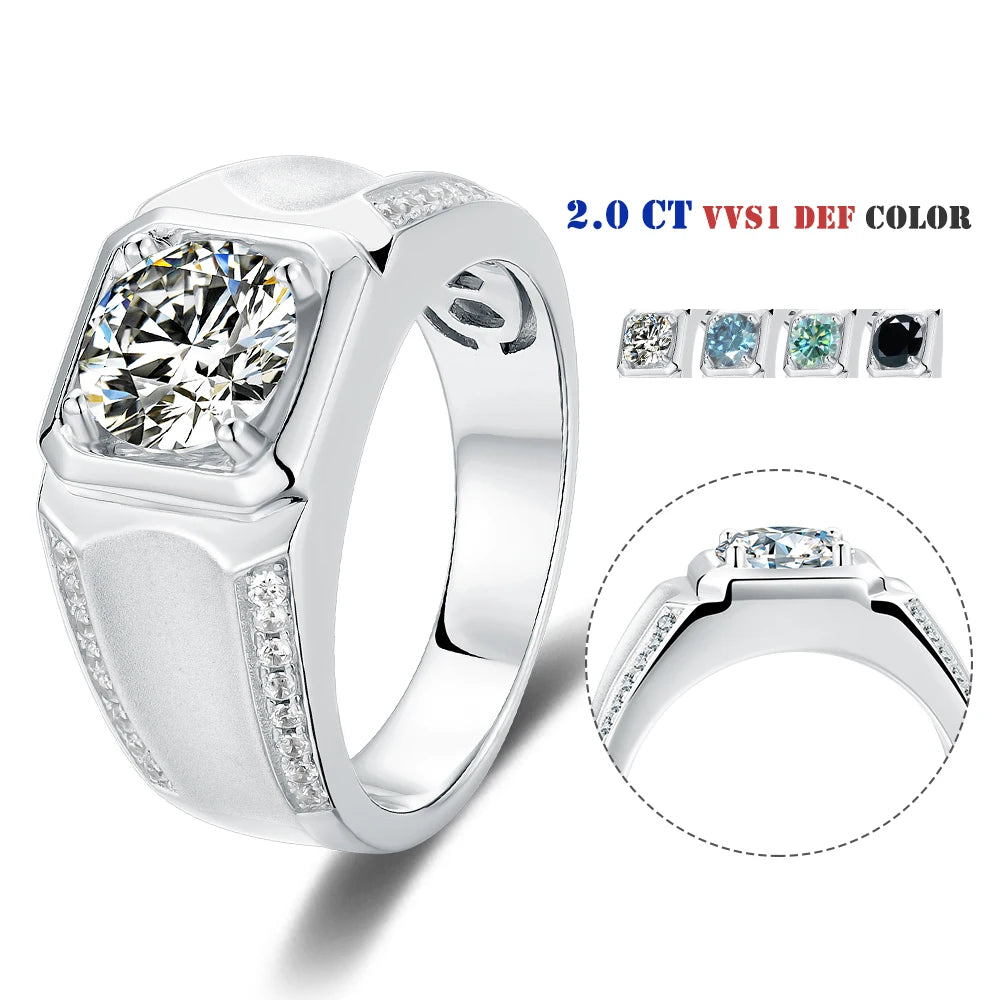 Luxury 925 Sterling Silver China Cz Side Stone 8mm Moissanite Rings Men Modern Ring for Anniversary