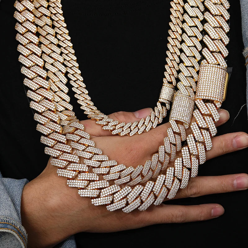 Hip Hop Jewelry Fashion 18K Gold Plated Brass CZ Zircon Diamond Luxury Iced Out Chunky Cuban Link Chain Necklace for Men Women MegaBDM