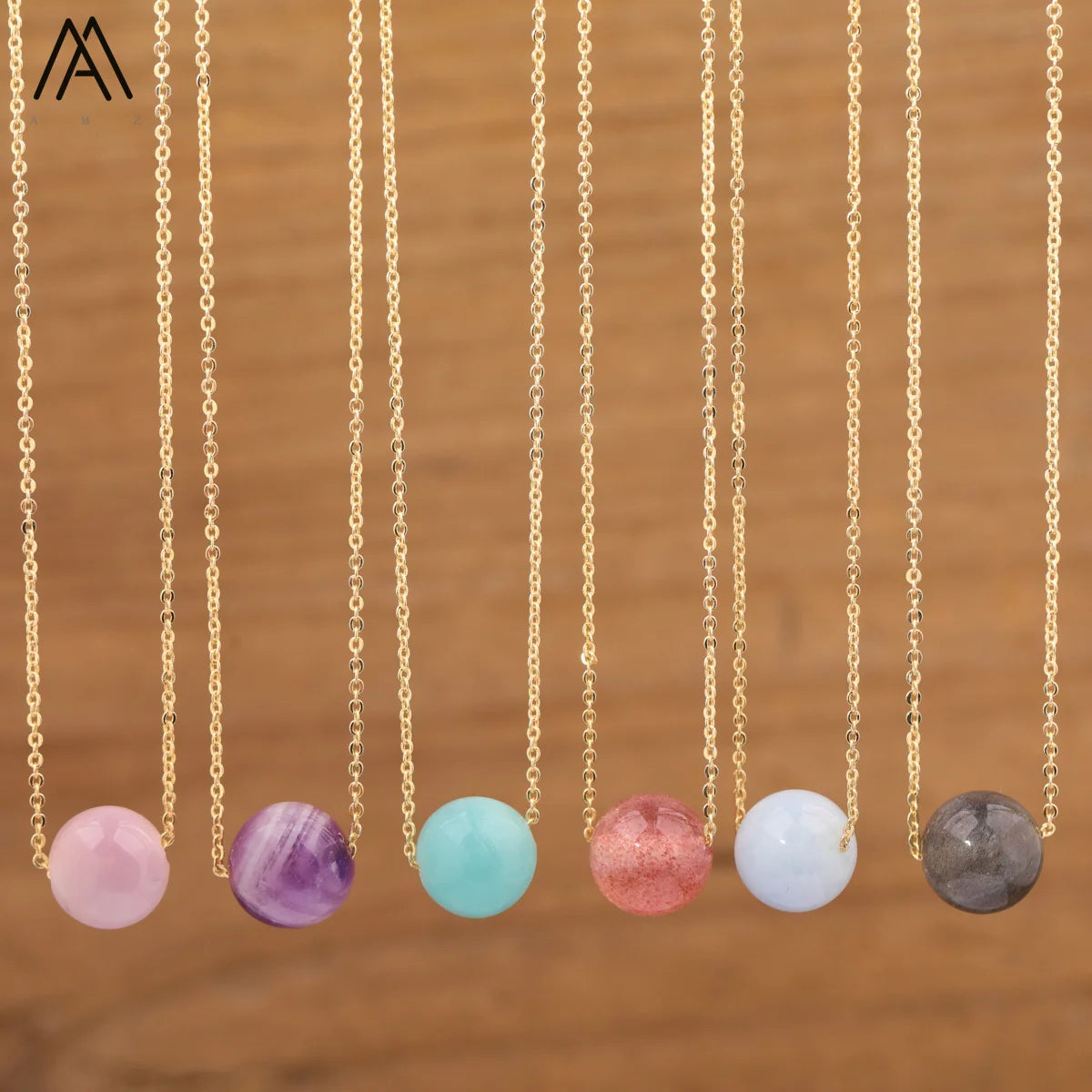 Classic Round Stone Bead Necklace  12mm Healing Crystal Chakra Energy Necklaces