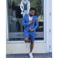 Classic Blue Fashion Men Suits Prom Terno Masculino Groom Blazer Jacket+Short Pant Men Clothes Two Piece