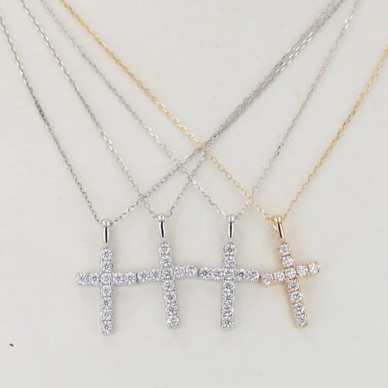 Starsgem Moissanite Necklace Jewelry 14K White Gold Moissanite Diamond Cross Necklace Jesus Christ Charm Cross Pendant MegaBDM