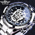 Winner New 2023 Black Silver Clock Steampunk Skull Design Luminous Hands Automatic Transparent Watches for Men