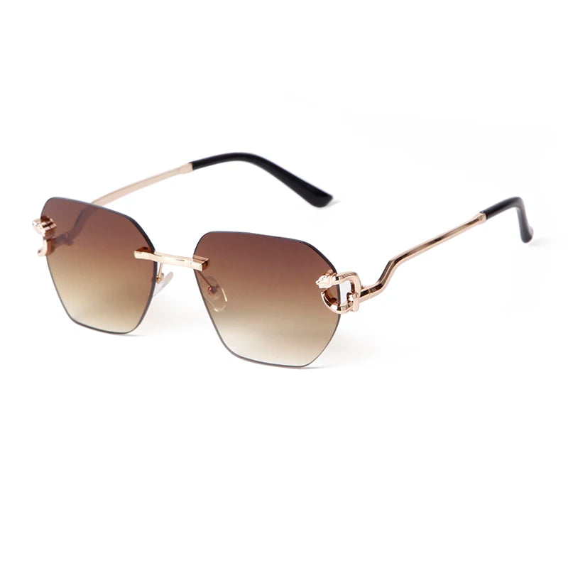 STY8048A Irregular Rimless Sunglasses Luxury Gradient Polygon Frameless Glasses Anti-glare Curved Lenses Driving Sunglasses