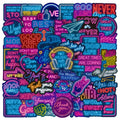 50pcs Neon Exit Text Graffiti PVC Waterproof Sticker Packs for Kids Laptop Cup Luggage Notebook Bottle Helmet Decoration