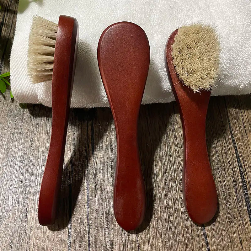 Wholesale Stock Wooden Face Cleaning Brush Natural Soft Horse Bristle Facial Brush Exfoliating Face Brush Cleanser