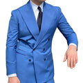 2025 Latest Blue Men Suits Custom Made Double-Breasted Top for Male Tuxedo Men blazer Suit Wedding Prom 2 Pieces (Coat + Pants)