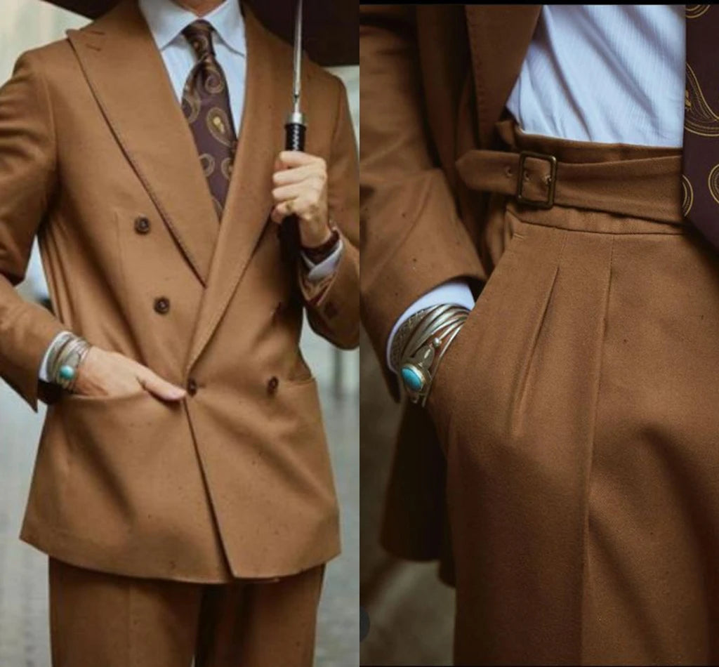 Made to Measure Bespoke Brown Men Suits Double Breasted Tuxedo Men Wedding Prom Suit Casual Male Suits Outfit
