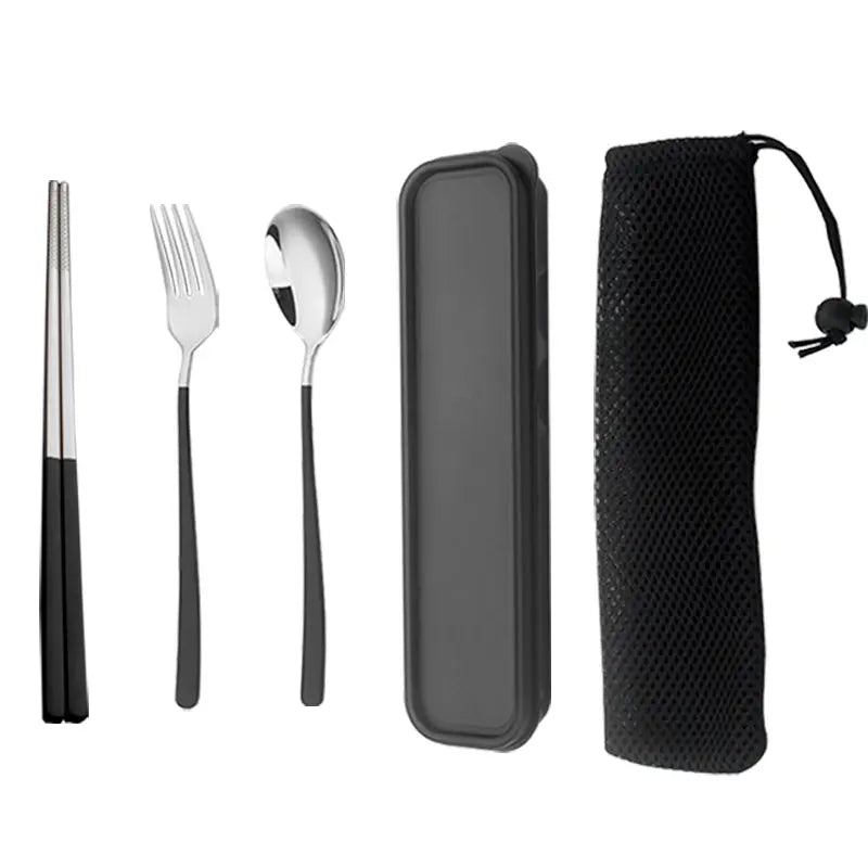 Black Cutlery Flatware Set 18/8 Outdoor Camping Portable Stainless Steel Travel Cutlery Set with case Fork Spoon Chopsticks