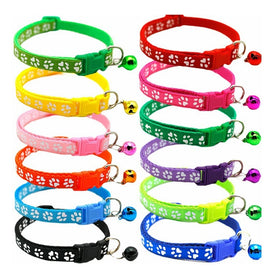 Small Dog Puppy Bell Collars Multi Colors Paw Print Adjustable Nylon Cat Dog Collar With Bell