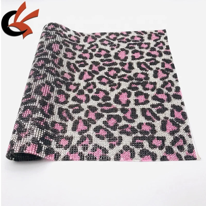 New Patterned With pink Leopard Print Hot Fix Crystal Trimming Hot Fix Adhesive Rhinestone Mesh Sheet