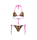 Customized Women's Halter Neck Bikini Swimwear Leopard Printed Plaid 2-Piece Beachwear with Lace-up Feature