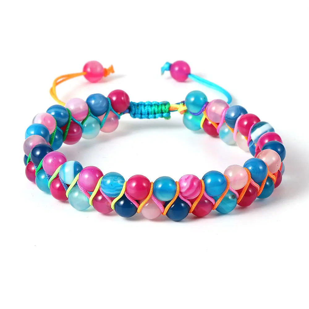 6mm Agate Beaded Bracelet for Women Jewelry Adjustable Handmade Colorful Thread Woven Friendship Charm Stone Bracelet