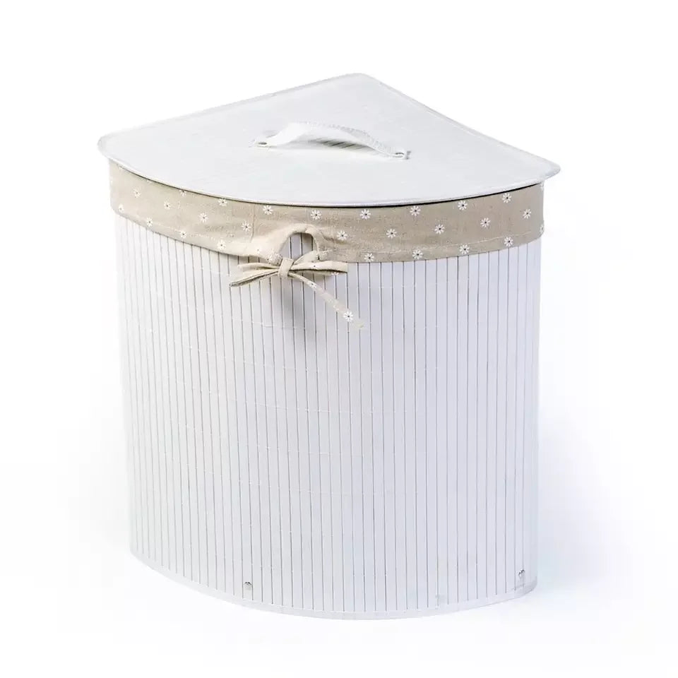 Large Customizable Size White Bamboo Folding Laundry Basket Durable Collapsible Dirty Rattan Woven Bag for Clothing