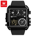 OLEVS 1101 Electronic Wrist Watch New Chronograph Watch Digital Leather Strap  Square Case Fashion Sports Men Watch