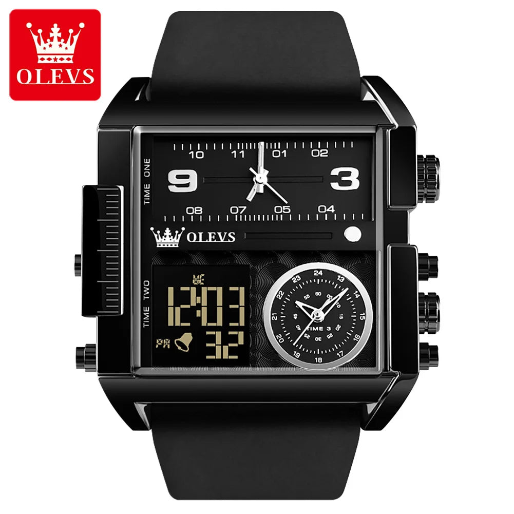 OLEVS 1101 Electronic Wrist Watch New Chronograph Watch Digital Leather Strap  Square Case Fashion Sports Men Watch