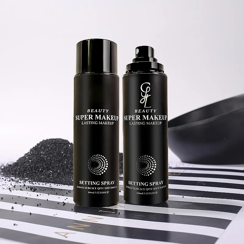 Private Label Vegan Face Long Lasting Waterproof Makeup Setting Spray in Black Bottle Mineral Ingredient Cosmetics