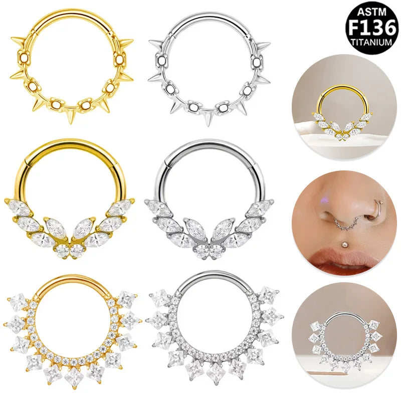 Gaby ASTM F136 Hoop Nose Ring Zircon Triple G23 Titanium Ear Cartilage Helix Spiral Section Titanium Piercing Body Jewelry
